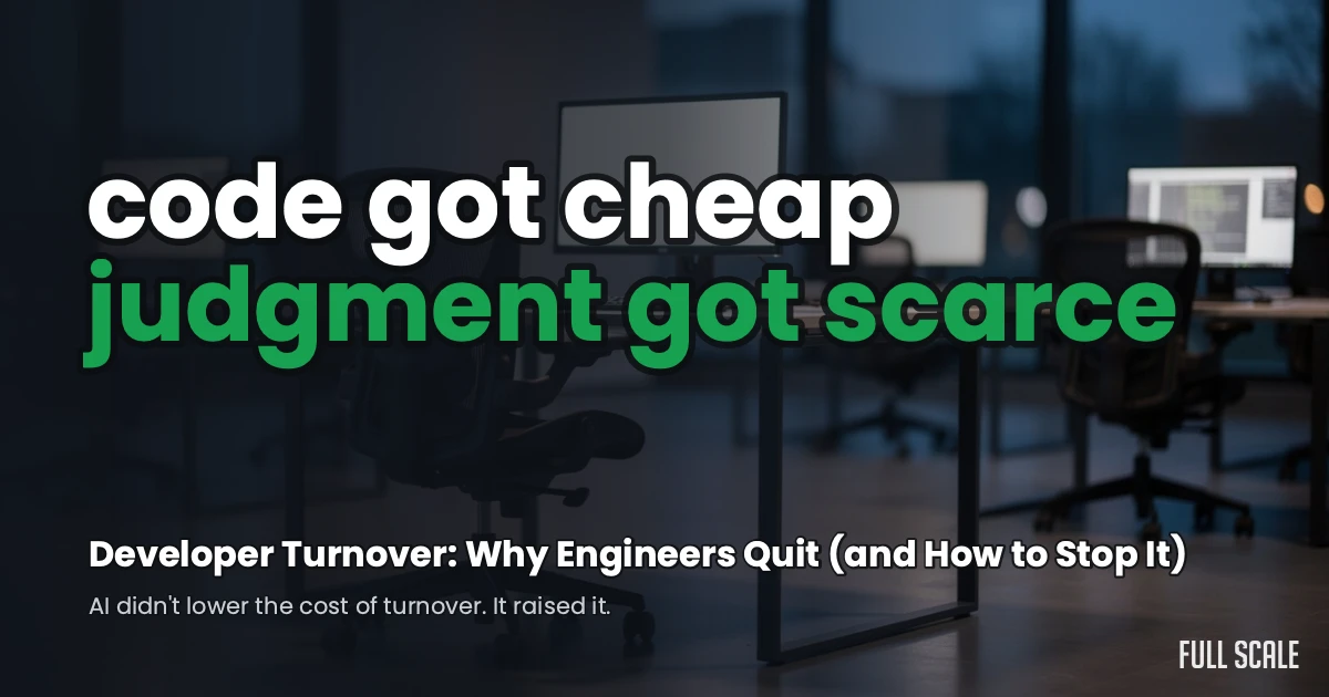Developer turnover: AI made code cheap and judgment scarce, hero image for the Full Scale blog post