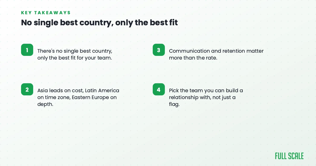 Key takeaways: no single best country for offshore software development, only the best fit, Full Scale
