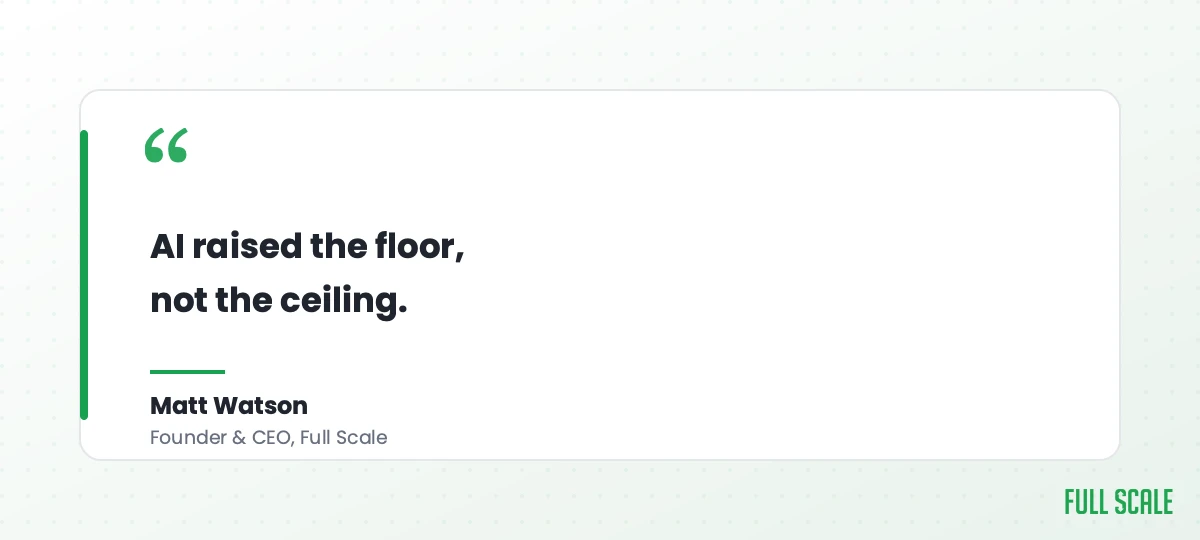 Matt Watson quote: AI raised the floor, not the ceiling