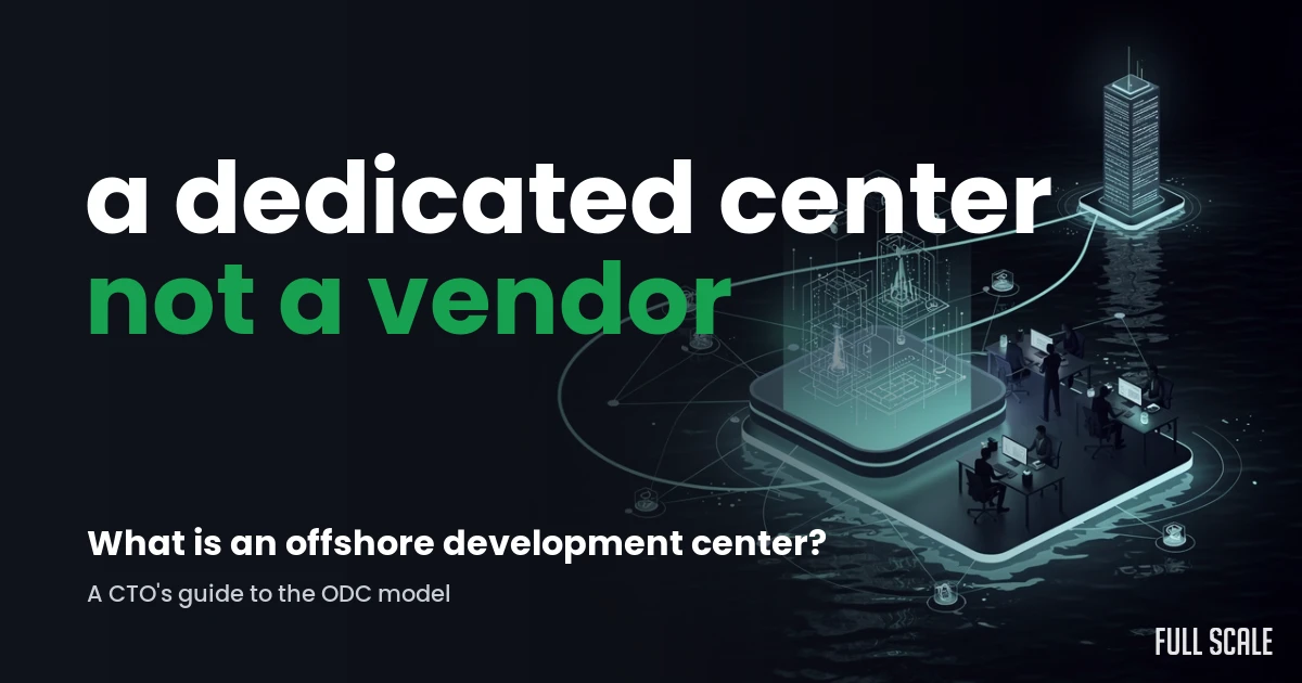 Illustration of a dedicated offshore development center, an engineering team working as an extension of one company