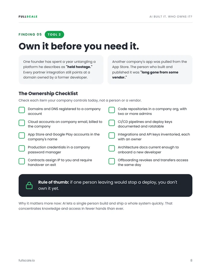 Preview of The Ownership Checklist from the report